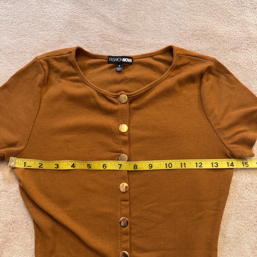 Fashion Nova Rust Ribbed Knit Button Down Short Sleeve Bodycon Midi Dress Sz S - Picture 10 of 12
